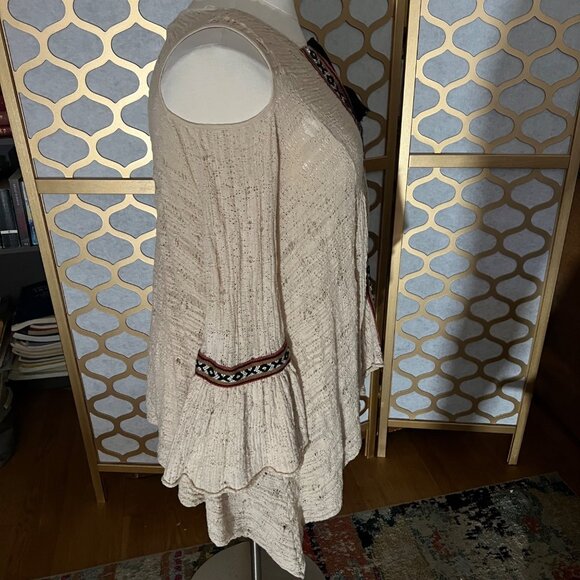 Free People Size S Beige For The Love of Flowers Boho Cold Shoulder Tunic Top - Picture 7 of 16